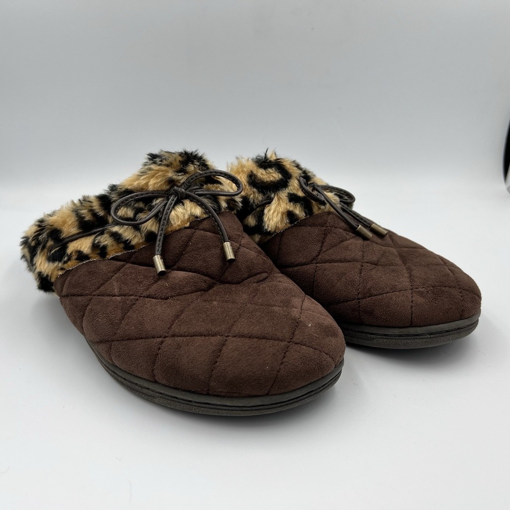 Vionic 361 Pleasant TVW 4531 Women's 7 Brown Orthotic Leopard Slip On Slippers